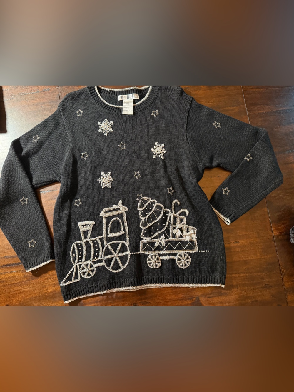 Black Holiday Train Embroidered Sweater by OHI